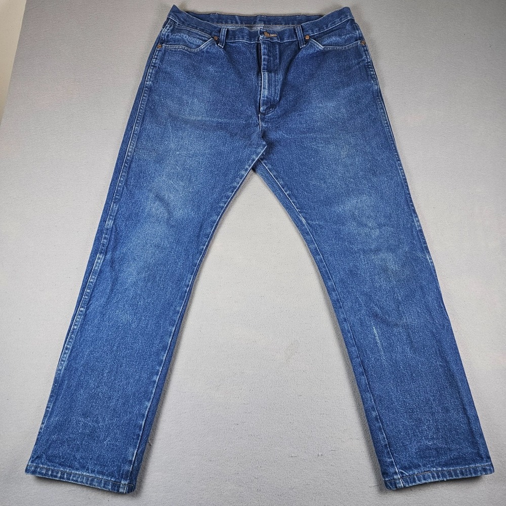 Wrangler Cowboy Cut 13MWZ Jeans Mens 36x30 Blue Denim Medium Wash Distressed
